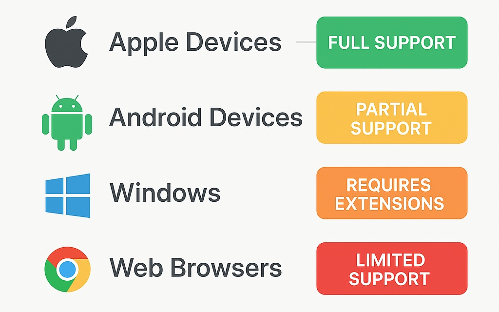 Table displaying compatibility of HEIC file format with different platforms